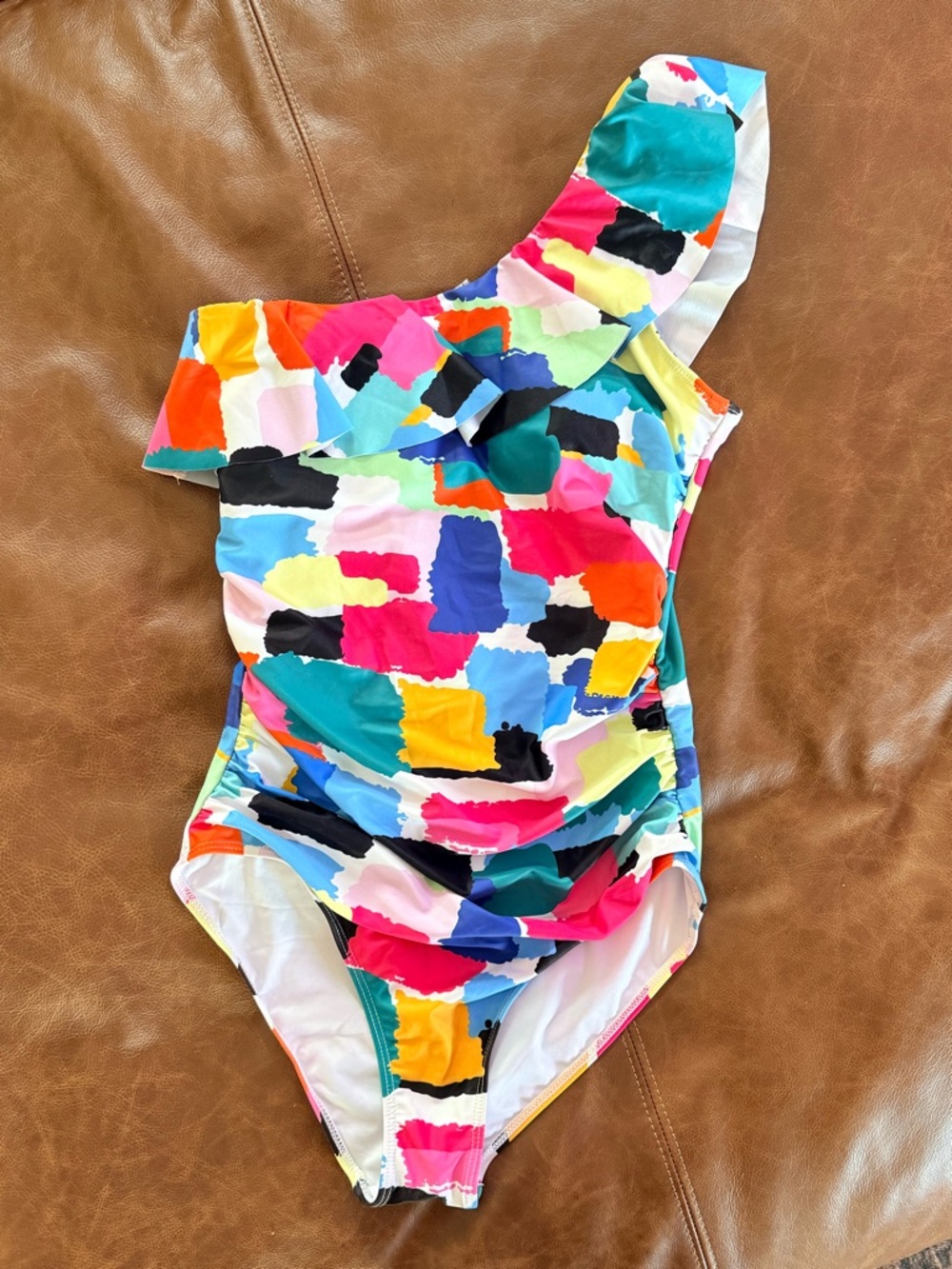 One Shoulder Multi-colored Swimsuit